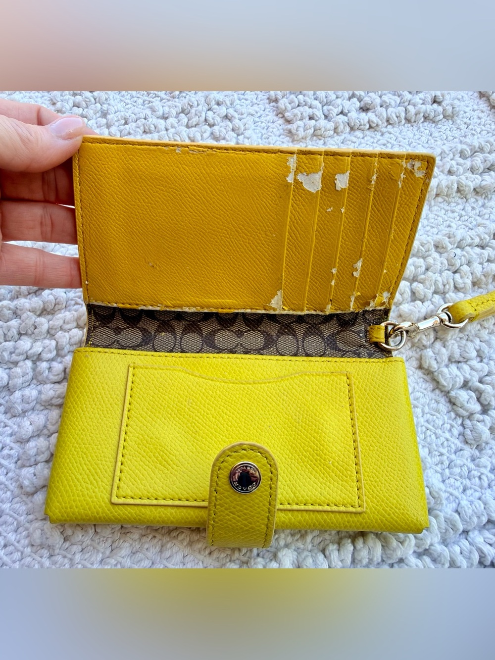 Coach Bright Yellow Leather Wristlet Wallet with Snap Closure - Picture 4 of 6